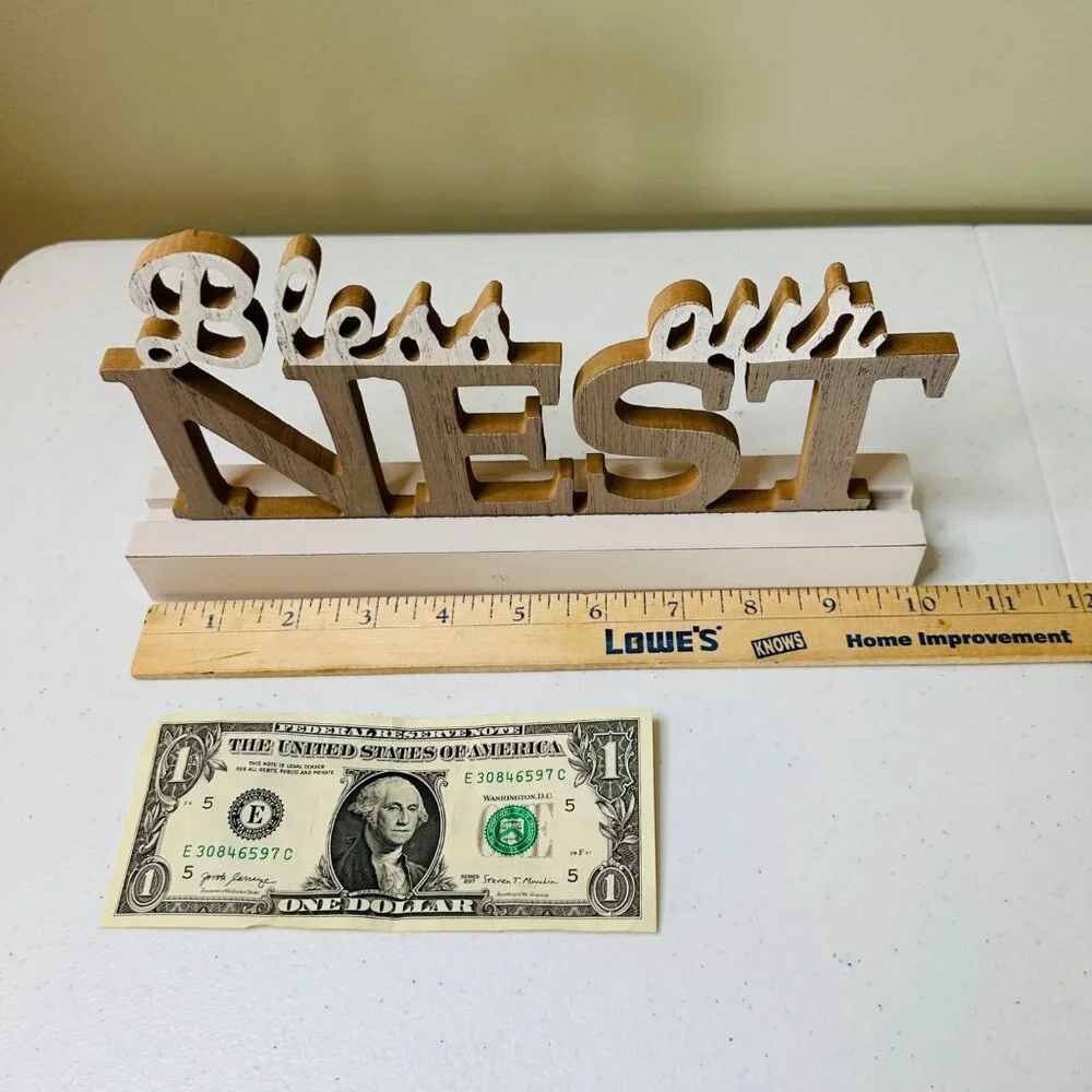 Bless Our Nest Tabletop Sign Farmhouse Decoration Word Art Decor Home Accent - Picture 8 of 9